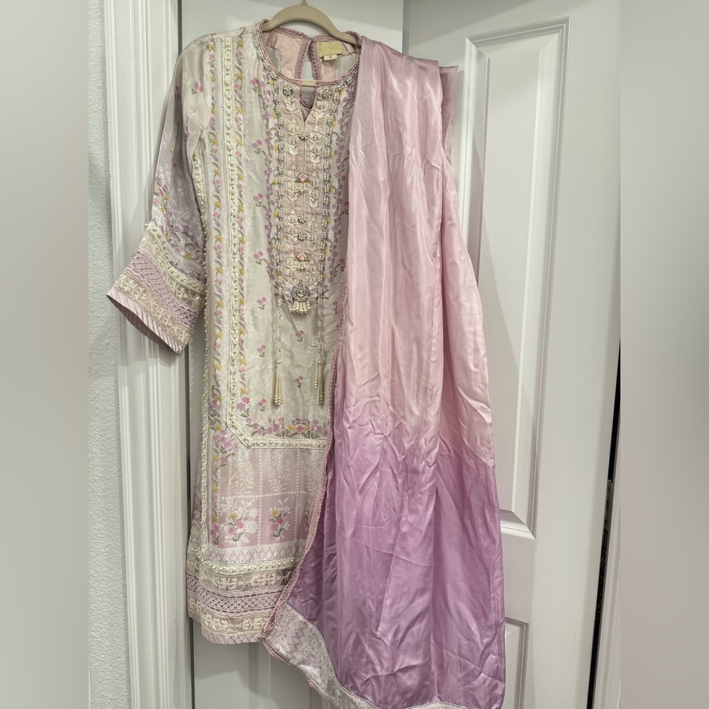 Farah talib aziz Elegant Floral Embroidered Dress with Dupatta